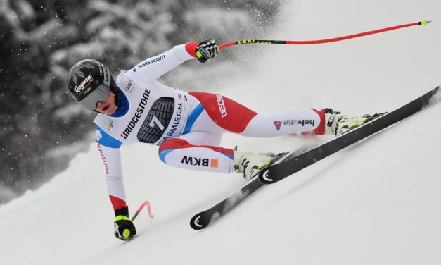 Lara Gut-Behrami sur le podium à Garmisch