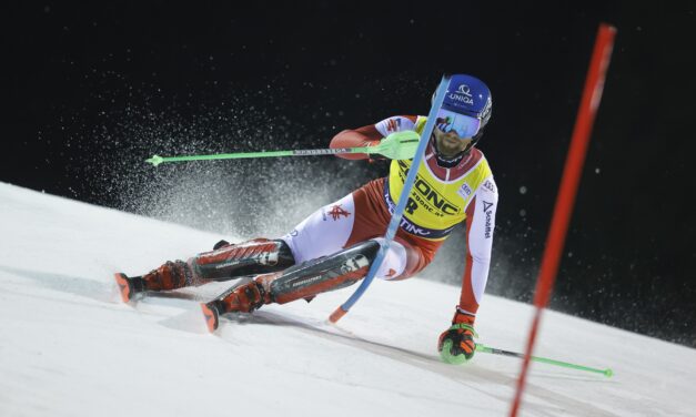 Marco Schwarz au départ du slalom à Val d’Isère